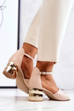 Sale Boto Skórzane Sandałki Na Słupku Lewski 3027 Beżowe