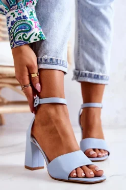 New Boto Skórzane Sandałki Na Słupku Niebieskie Estrella