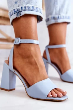 New Boto Skórzane Sandałki Na Słupku Niebieskie Estrella