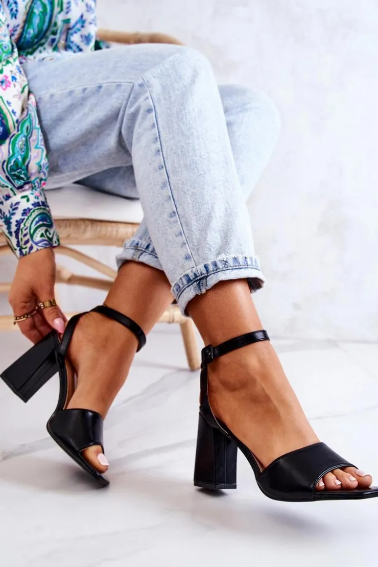 Boto Sandały Na Obcasie*Skórzane Sandałki Na Słupku Czarne Estrella