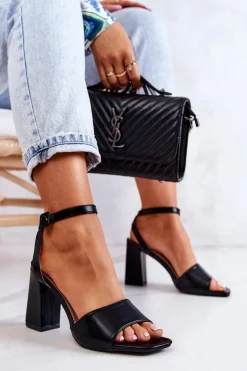Boto Sandały Na Obcasie*Skórzane Sandałki Na Słupku Czarne Estrella
