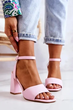 Boto Sandały Na Obcasie*Skórzane Sandałki Na Słupku Różowe Estrella