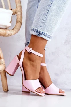 Boto Sandały Na Obcasie*Skórzane Sandałki Na Słupku Różowe Estrella