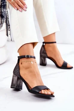 Discount Boto Skórzane Sandałki Na Słupku Czarne Lorene