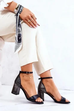 Discount Boto Skórzane Sandałki Na Słupku Czarne Lorene