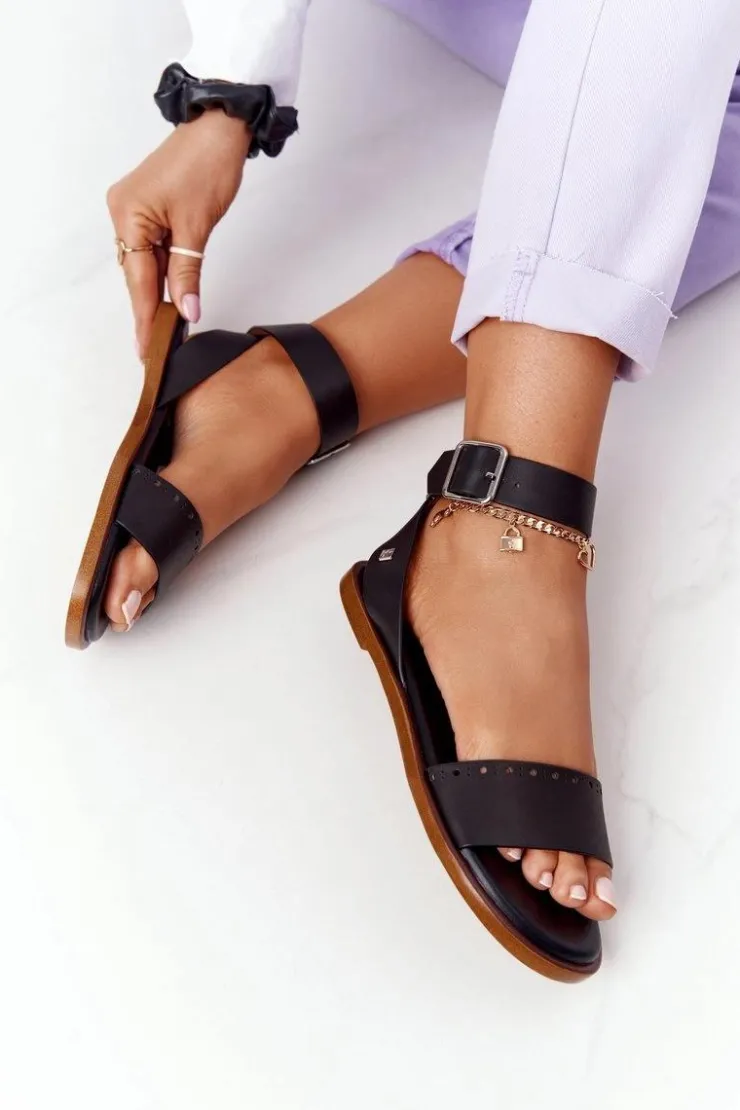 Big Star Shoes Sandały Big Star|Sandały Płaskie*Skórzane Sandały Big Star HH274720 Czarne