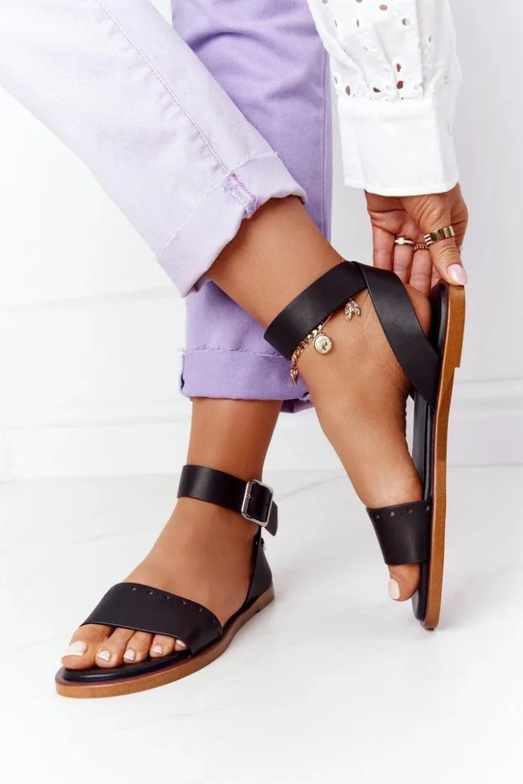 Big Star Shoes Sandały Big Star|Sandały Płaskie*Skórzane Sandały Big Star HH274720 Czarne