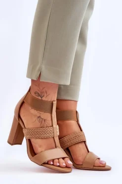 New Boto Skórzane Sandały Botki Na Obcasie Camel Marren