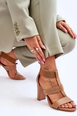 New Boto Skórzane Sandały Botki Na Obcasie Camel Marren