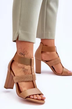 New Boto Skórzane Sandały Botki Na Obcasie Camel Marren