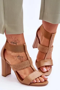 New Boto Skórzane Sandały Botki Na Obcasie Camel Marren