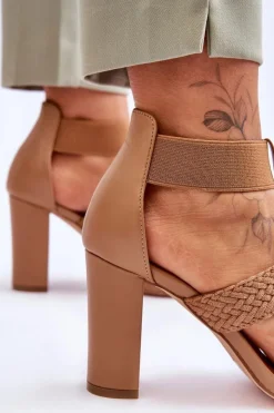 New Boto Skórzane Sandały Botki Na Obcasie Camel Marren