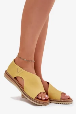 Artiker Sandały Płaskie*Skórzane Sandały Damskie 46C1015 Żółte Żółty