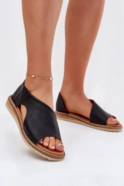 Artiker Sandały Płaskie*Skórzane Sandały Damskie 46C1016 Czarne Czarny