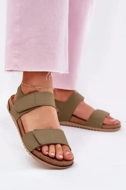 Online INBLU Skórzane Sandały Damskie AA0001KU Zielone Zielony