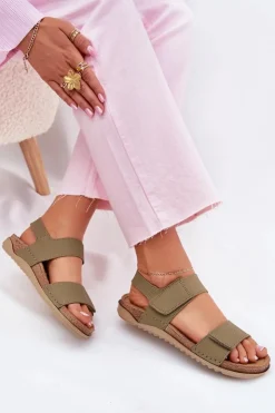 Online INBLU Skórzane Sandały Damskie AA0001KU Zielone Zielony