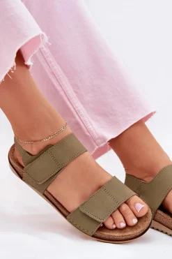 Online INBLU Skórzane Sandały Damskie AA0001KU Zielone Zielony