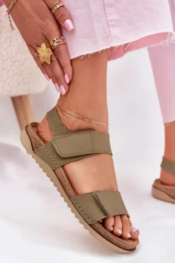 Online INBLU Skórzane Sandały Damskie AA0001KU Zielone Zielony