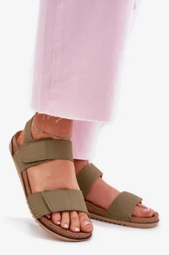 Online INBLU Skórzane Sandały Damskie AA0001KU Zielone Zielony