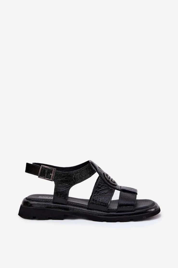 Damskie Artiker Skórzane Sandały Damskie Lakierowane Z Ozdobnym Detalem 56C0691 Czarne