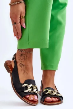 Boto Sandały Płaskie*Skórzane Sandały Damskie Lewski Shoes 3230 Groch Czarny