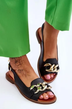 Boto Sandały Płaskie*Skórzane Sandały Damskie Lewski Shoes 3230 Groch Czarny