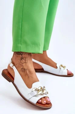 Boto Sandały Płaskie*Skórzane Sandały Damskie Lewski Shoes 3230 Biały Groch
