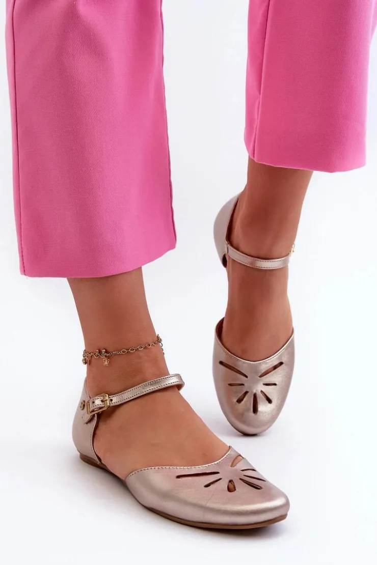 Online Maciejka Skórzane Sandały Damskie 06641-25 Złote