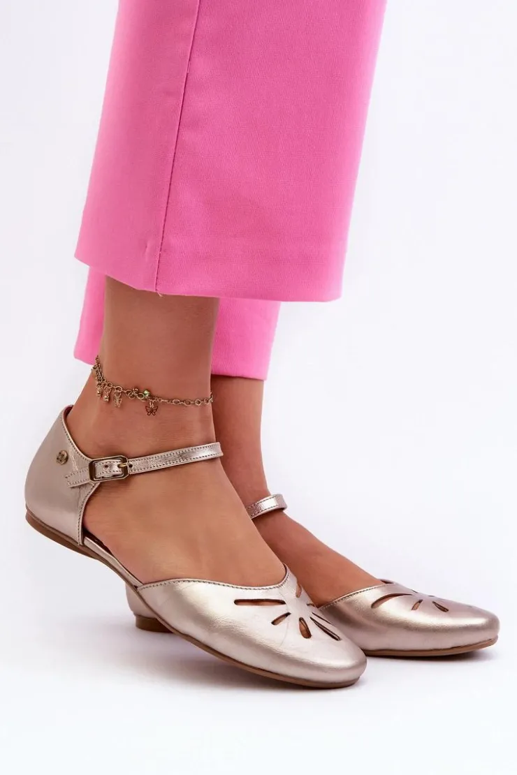 Online Maciejka Skórzane Sandały Damskie 06641-25 Złote