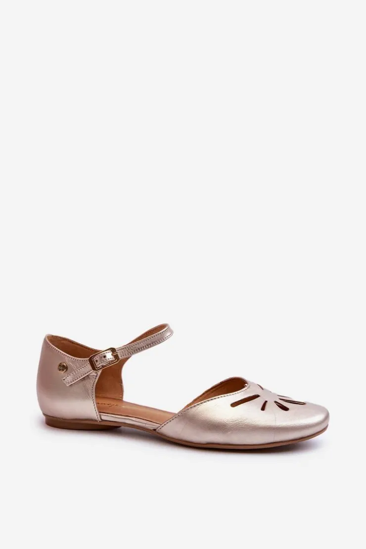 Online Maciejka Skórzane Sandały Damskie 06641-25 Złote