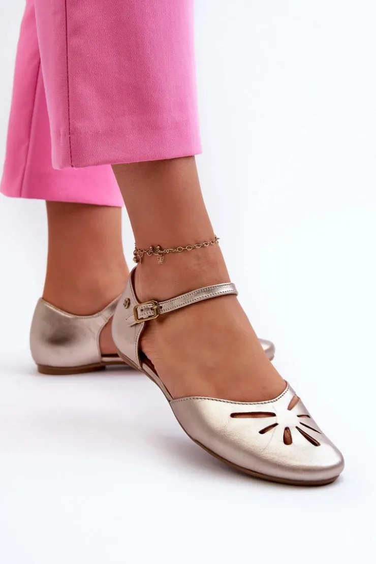 Online Maciejka Skórzane Sandały Damskie 06641-25 Złote