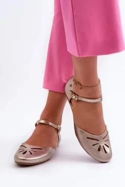 Online Maciejka Skórzane Sandały Damskie 06641-25 Złote