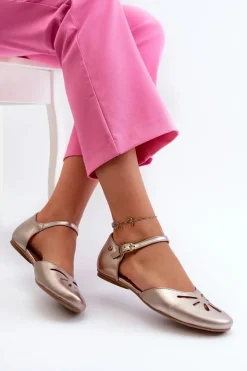 Online Maciejka Skórzane Sandały Damskie 06641-25 Złote