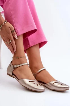 Online Maciejka Skórzane Sandały Damskie 06641-25 Złote