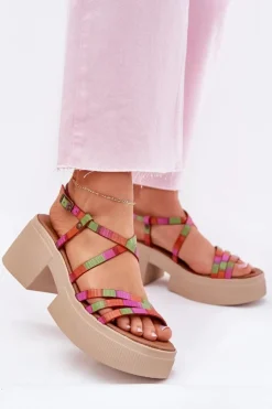 Maciejka Sandały Na Obcasie*Skórzane Sandały Damskie 06990-39 Multikolor Wielokolorowy