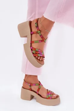 Maciejka Sandały Na Obcasie*Skórzane Sandały Damskie 06990-39 Multikolor Wielokolorowy