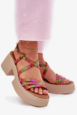 Maciejka Sandały Na Obcasie*Skórzane Sandały Damskie 06990-39 Multikolor Wielokolorowy