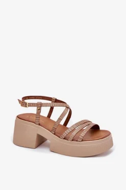 Outlet Maciejka Skórzane Sandały Damskie 06990-25 Złote Złoty