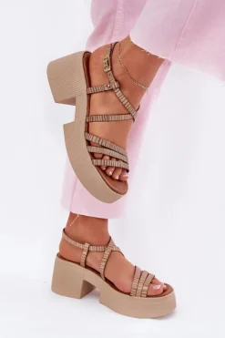 Outlet Maciejka Skórzane Sandały Damskie 06990-25 Złote Złoty