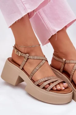 Outlet Maciejka Skórzane Sandały Damskie 06990-25 Złote Złoty