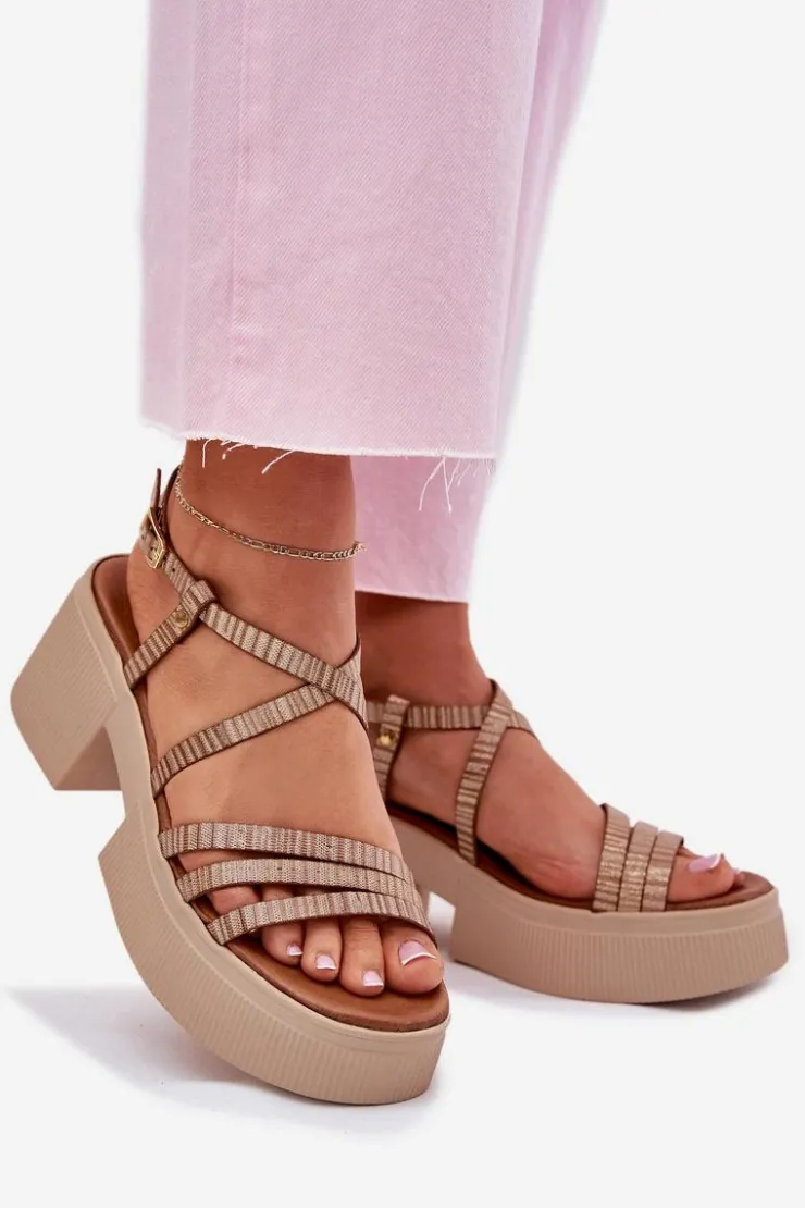 Outlet Maciejka Skórzane Sandały Damskie 06990-25 Złote Złoty