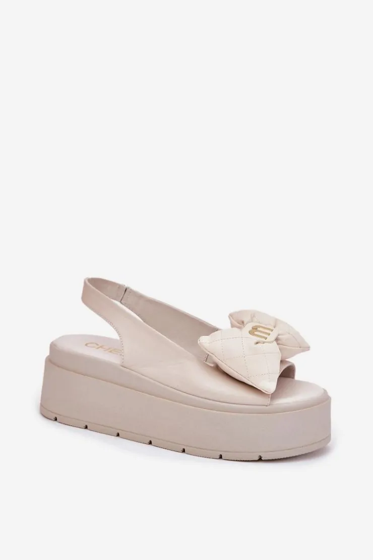 Damskie CheBello Skórzane Sandały Damskie Na Platformie Z Kokardą 4641 Beżowe