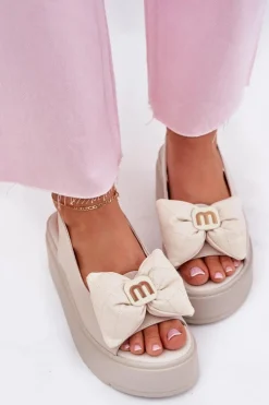 Damskie CheBello Skórzane Sandały Damskie Na Platformie Z Kokardą 4641 Beżowe