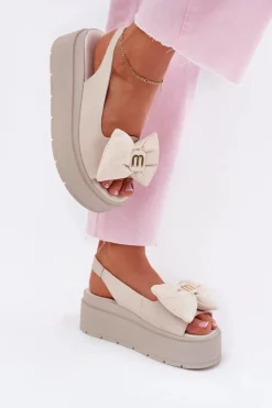 Damskie CheBello Skórzane Sandały Damskie Na Platformie Z Kokardą 4641 Beżowe