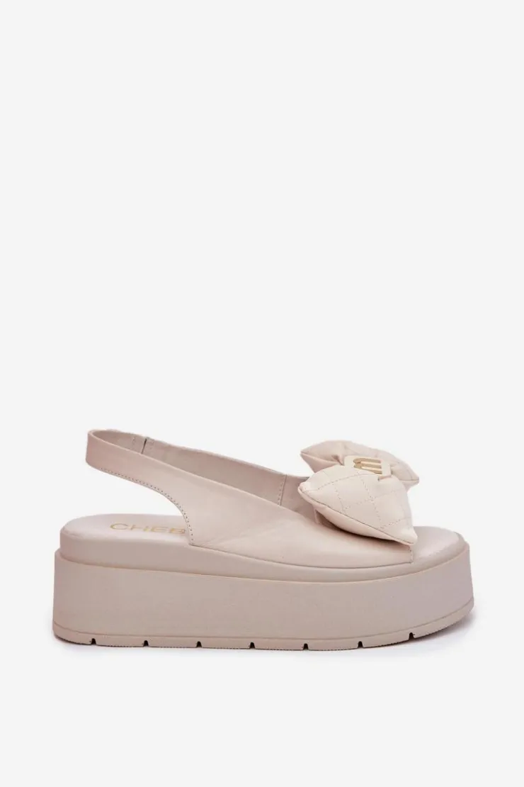 Damskie CheBello Skórzane Sandały Damskie Na Platformie Z Kokardą 4641 Beżowe