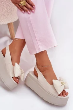 Damskie CheBello Skórzane Sandały Damskie Na Platformie Z Kokardą 4641 Beżowe