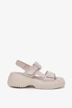 Damskie Evento Skórzane Sandały Damskie Na Platformie Beżowe Mertella