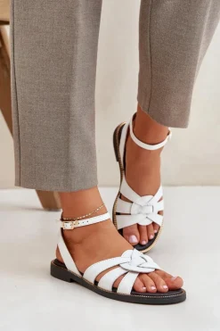 Discount Boto Skórzane Sandały Damskie Na Płaskim Obcasie Zazoo 3688 Białe Biały