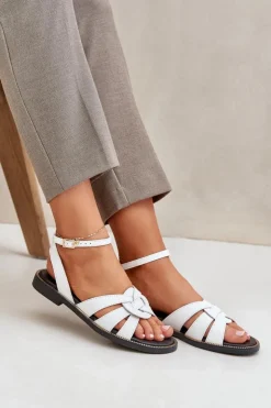 Discount Boto Skórzane Sandały Damskie Na Płaskim Obcasie Zazoo 3688 Białe Biały