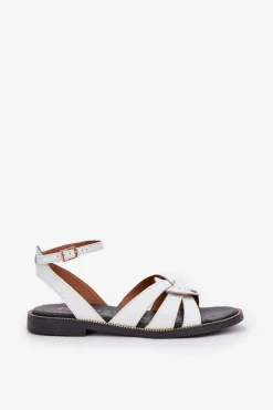 Discount Boto Skórzane Sandały Damskie Na Płaskim Obcasie Zazoo 3688 Białe Biały